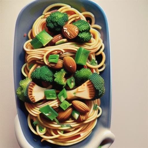 Broccoli, green chilli and smoked almond spaghetti
