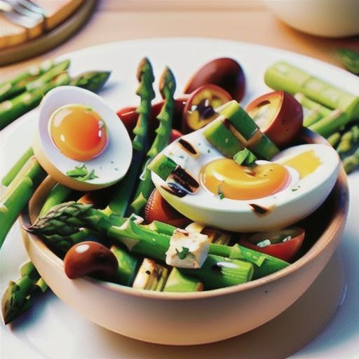 Asparagus, egg and grilled feta salad
