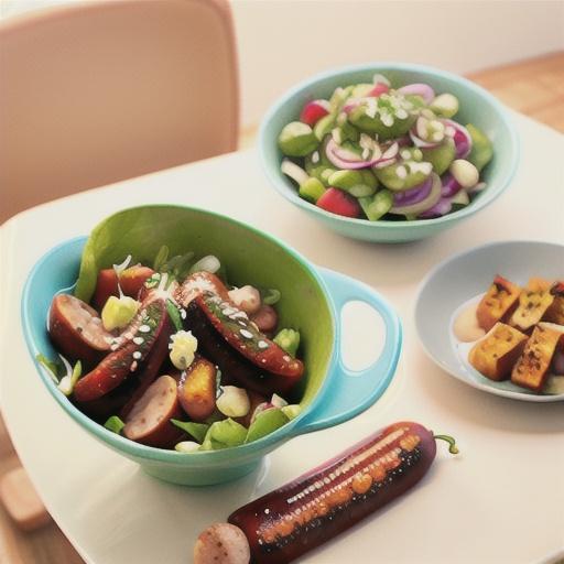 Crunchy apple salad with pork and fennel sausages