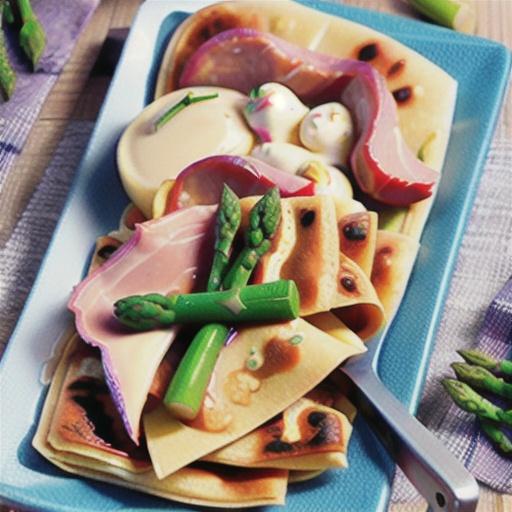 Cheesy ham and asparagus crepes