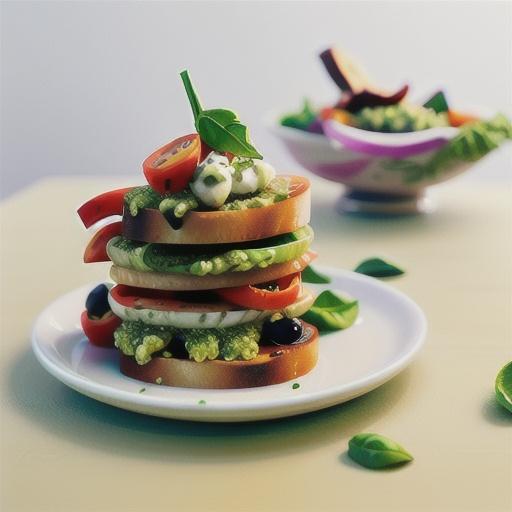 Barbecued mixed capsicum bruschetta with pesto