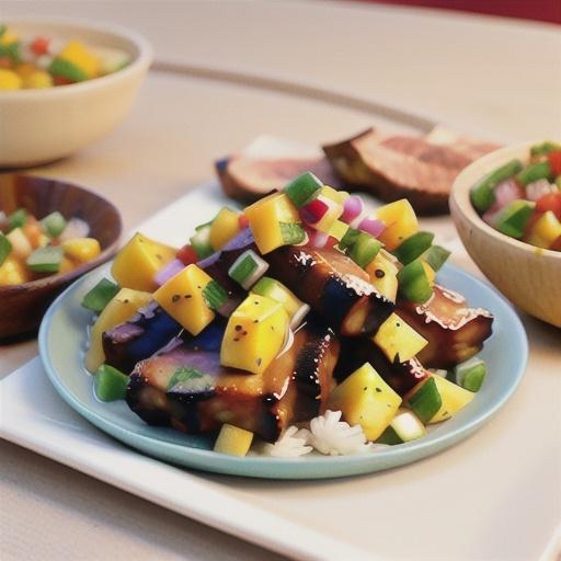 Barbecued Jamaican pork ribs with mango salsa