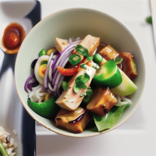 Sticky pork with rice noodle salad