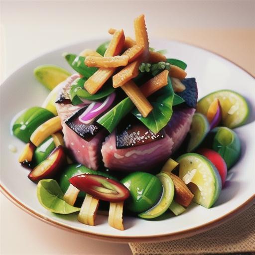 Seared sesame tuna with crispy ginger salad