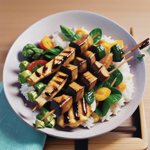 Honey and soy chicken skewers with stir-fried Asian greens