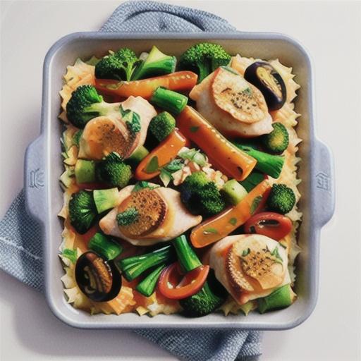 Broccolini cheddar chicken rice bake