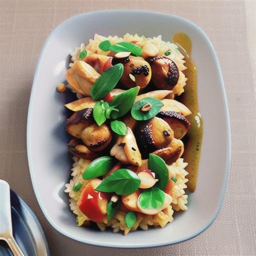 Indian chicken with currant and almond pilaf