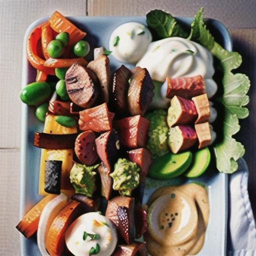 Bourbon beef kebabs with carrot pesto yoghurt