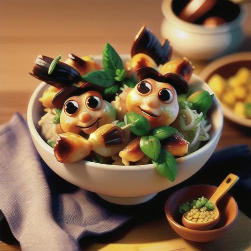 Caramel prawns with herbed rice noodles