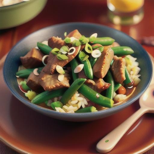 Pork vindaloo with green beans