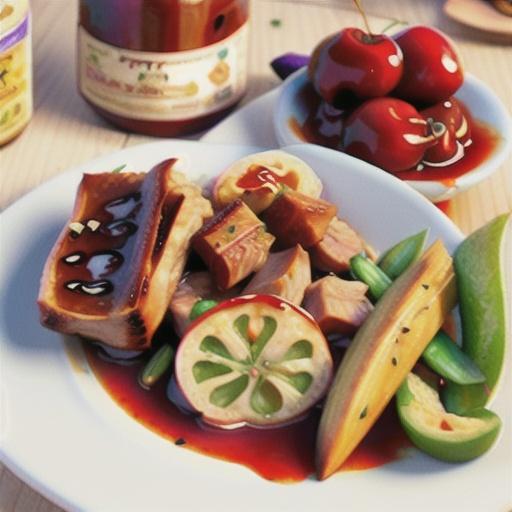 Spiced roast pork with cherry sauce