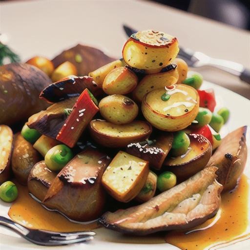Mustard and black pepper beef with roast potatoes