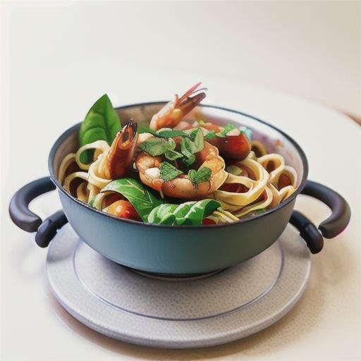 5-ingredient cherry tomato and roasted garlic prawn linguine