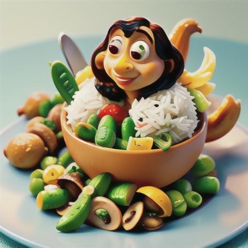 Chicken, Mushrooms and Sugar Snap Peas Over Rice