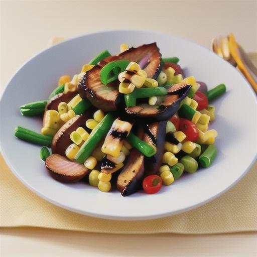 Chargrilled lamb, corn and green bean salad