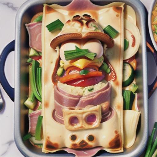 Chicken, ham and leek crepe bake