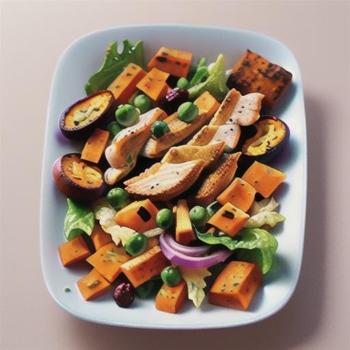 Easy sweet potato and crumbed chicken salad