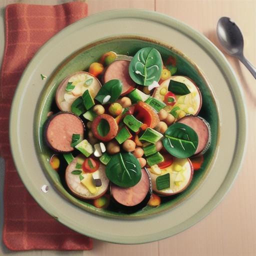 Spinach, sausage and chickpea hotpot