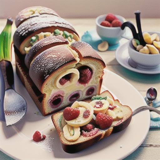Banana, raspberry and macadamia bread