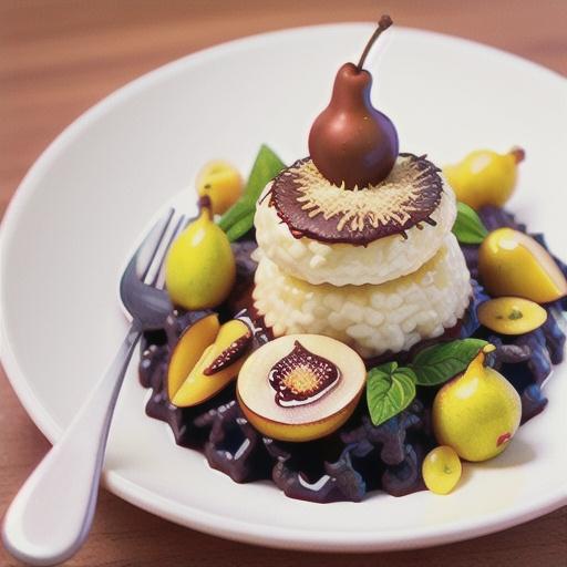 Poached pears with chocolate risotto