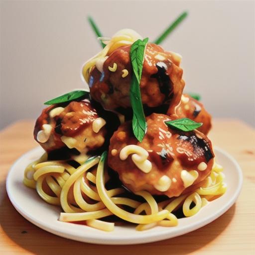 Cheesy meatballs with spaghetti