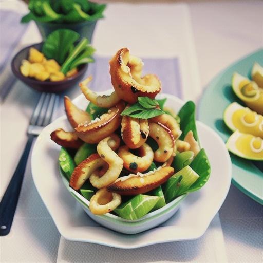 Spiced coconut calamari with zesty green salad