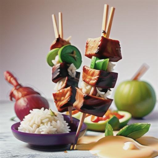Spicy chicken skewers with coconut rice