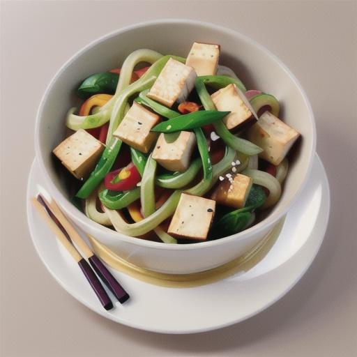 Sesame noodles with tofu and mushrooms