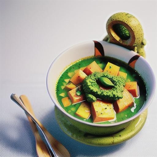 Thai sweet potato soup with coriander pesto