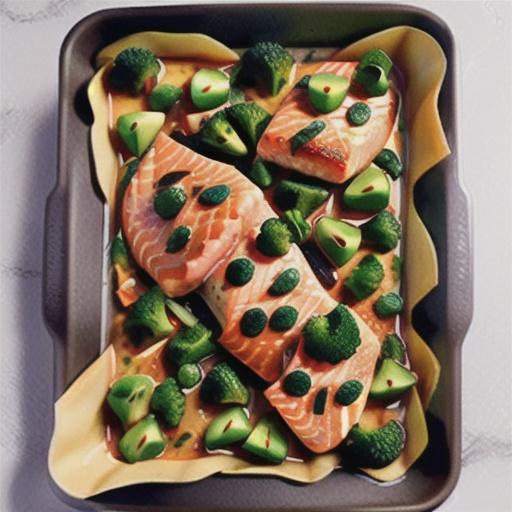 One-pan salmon and broccoli bake