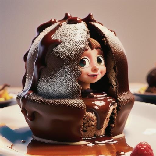 Gooey chocolate lava cake with raspberry sauce