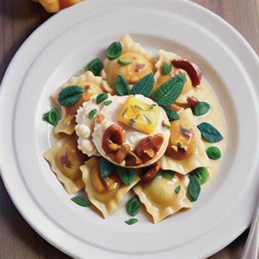 Spiced pumpkin and ricotta ravioli with butter sage sauce