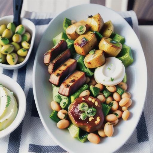 Green olive lamb with white bean puree