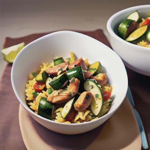 Saffron chicken pilaf with cucumber salad