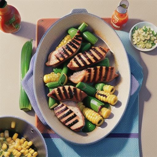 Barbecued coriander chicken and corn