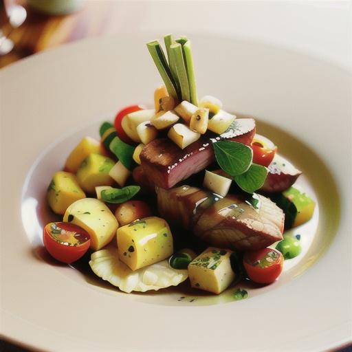 Sage-roasted lamb rack with leek, potato and mustard salad