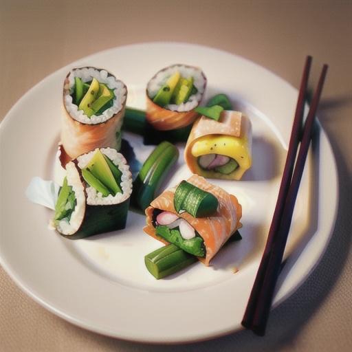 Inside-out smoked salmon and green bean rolls