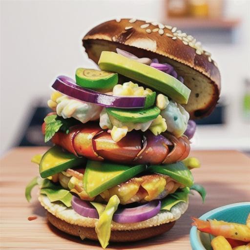 Prawn, avocado and coleslaw burgers