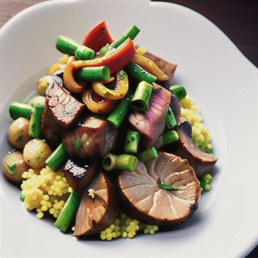 Cumin lamb with capsicum and green-bean couscous