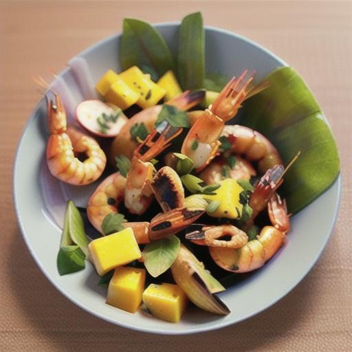 Barbecued prawns with ginger and mango mayonnaise