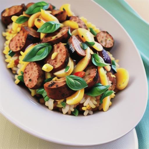 Spicy sausage and basil pilaf