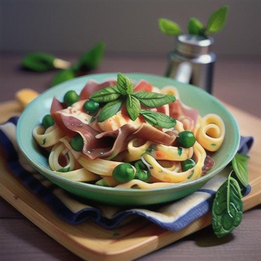 Creamy pea, mint and prosciutto pasta