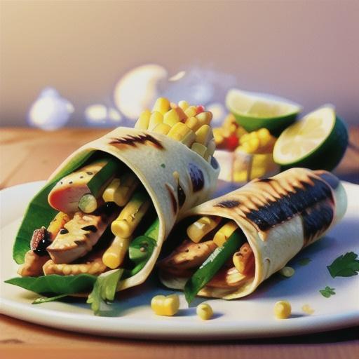 Grilled chicken and corn wraps with lime sour cream