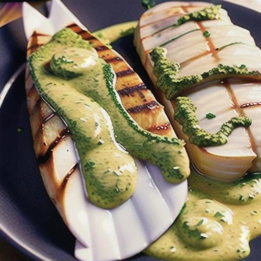 Grilled fish fillet with pesto sauce