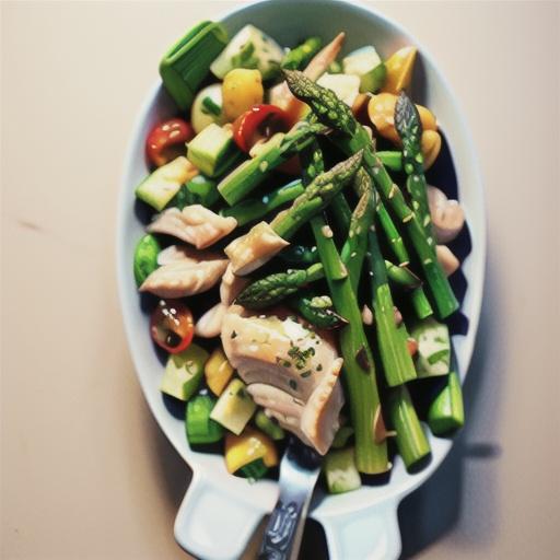 Poached chicken with asparagus & sesame