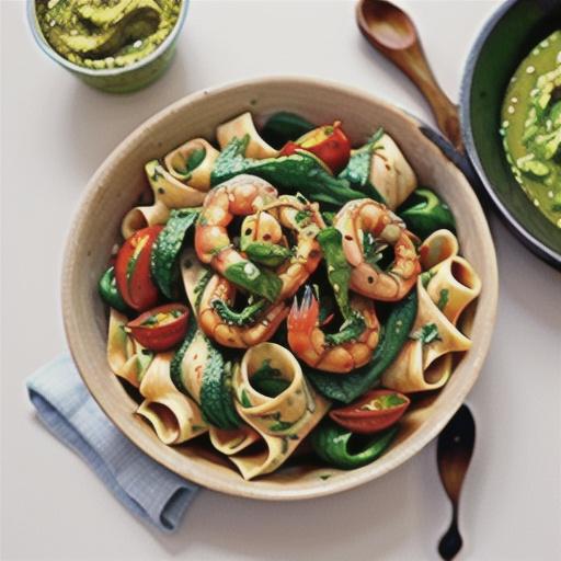 Garlicky tomato and prawn pappardelle