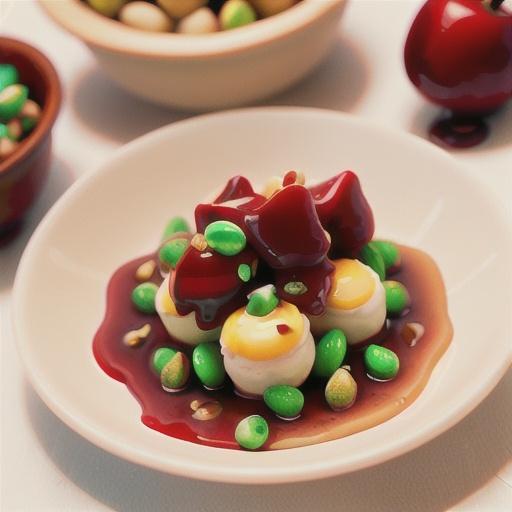 Creme caramels with cherry compote and toasted pistachios