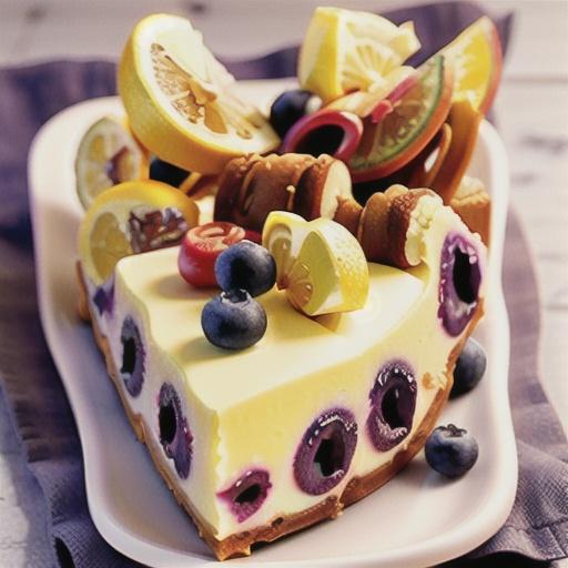 Lemon and blueberry cheesecake slice