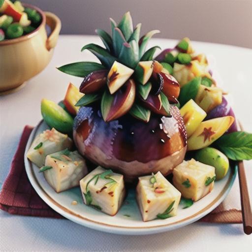 Plum-glazed pork with pineapple rice