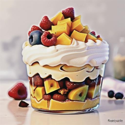Free-form mango and raspberry trifle